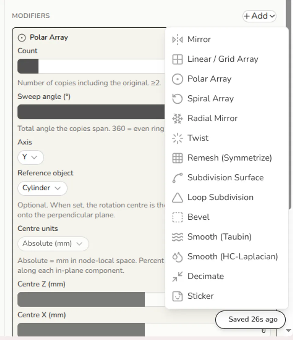 The Modifiers panel with the Add menu