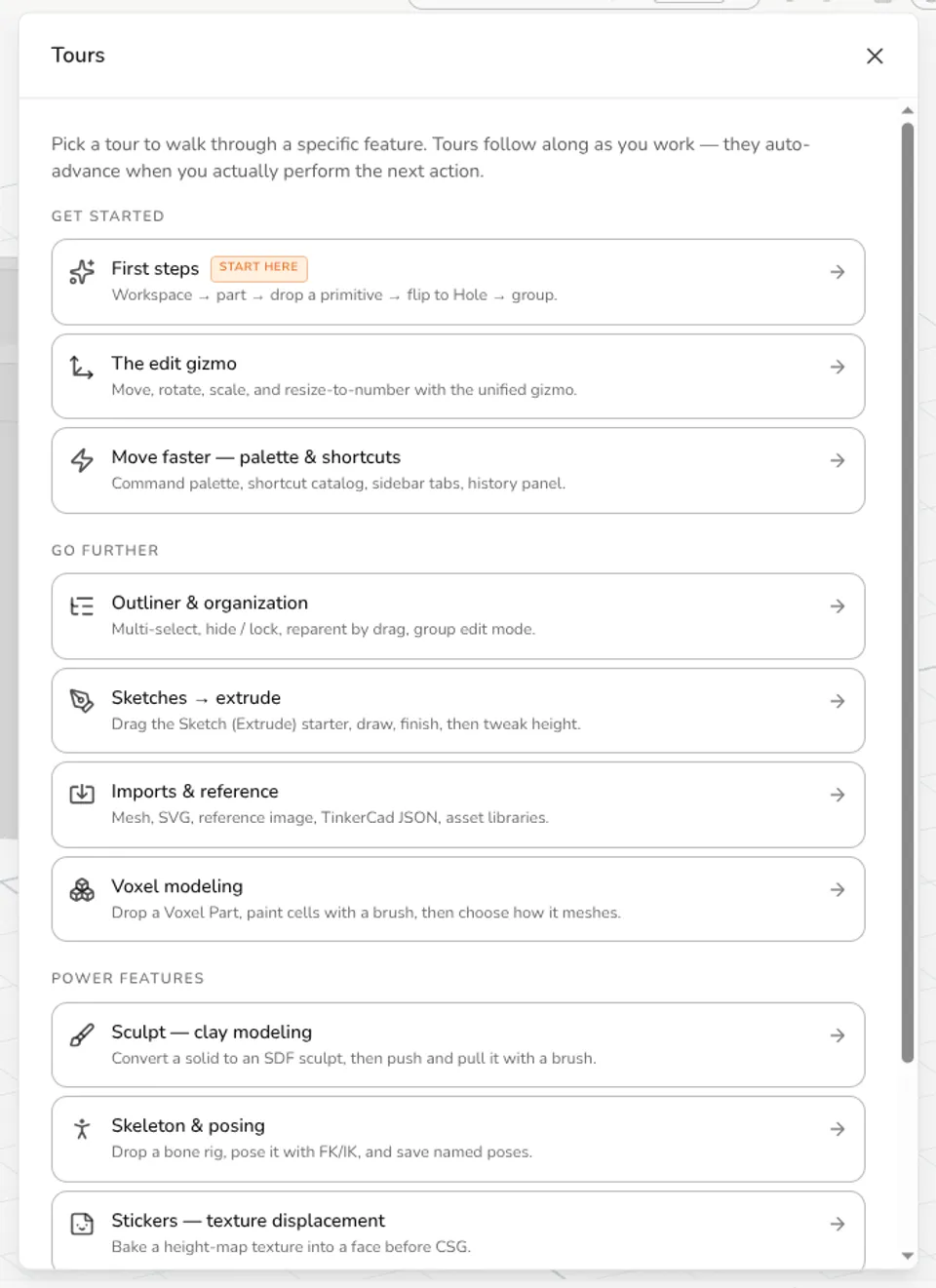A guided tour popover