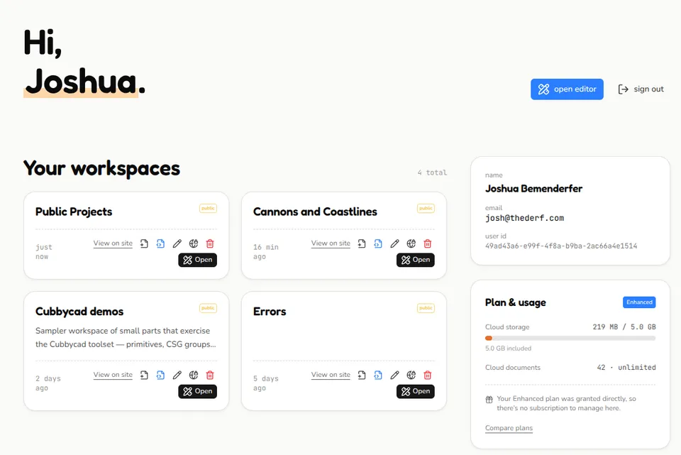 Your account page