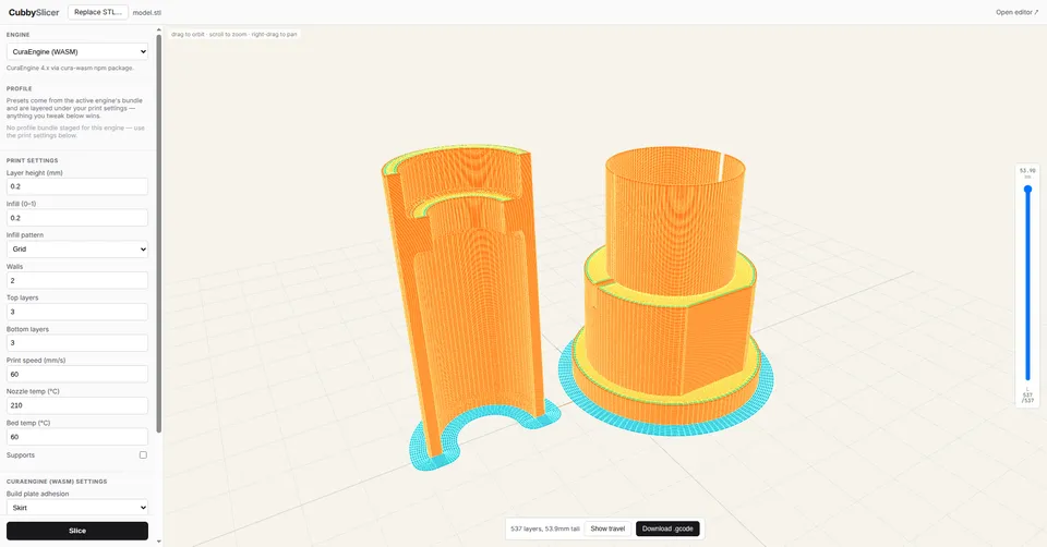 The experimental web-based 3D print slicer